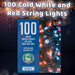 Christmas Cold White and Red String Lights 100 Bulbs 8m 50cm Lead X 1