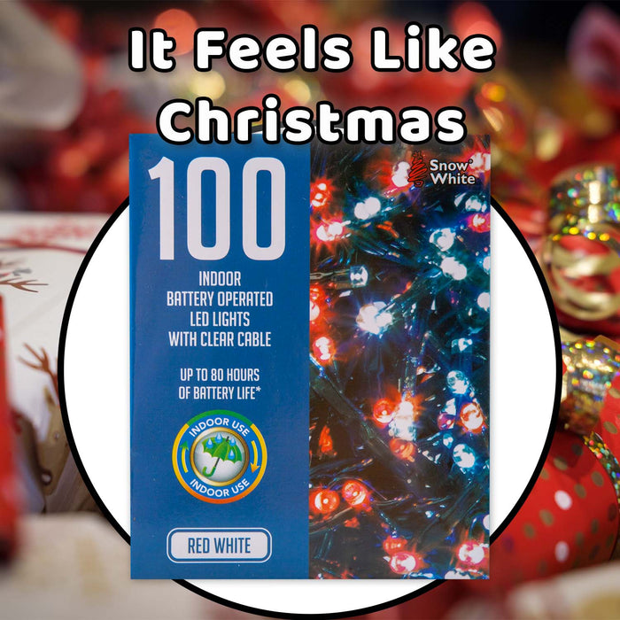 Christmas Cold White and Red String Lights 100 Bulbs 8m 50cm Lead X 1