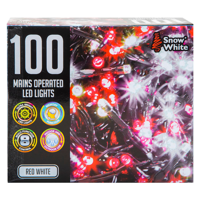 Christmas Red and White String Lights 100 Bulbs 8m - 50cm Lead X 1