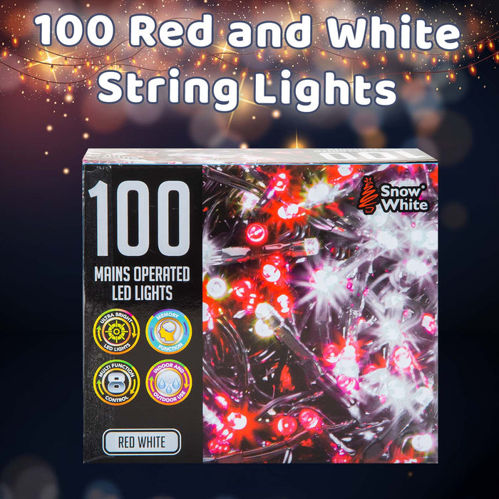 Christmas Red and White String Lights 100 Bulbs 8m - 50cm Lead X 1