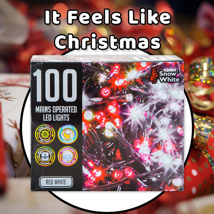 Christmas Red and White String Lights 100 Bulbs 8m - 50cm Lead X 1