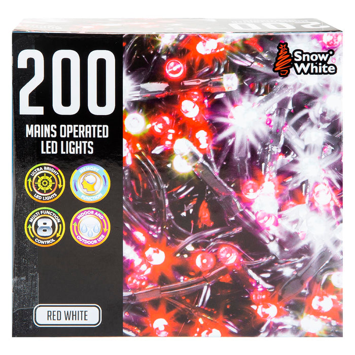Christmas Red and White String Lights 200 Bulbs 12m - 50cm Lead X 1