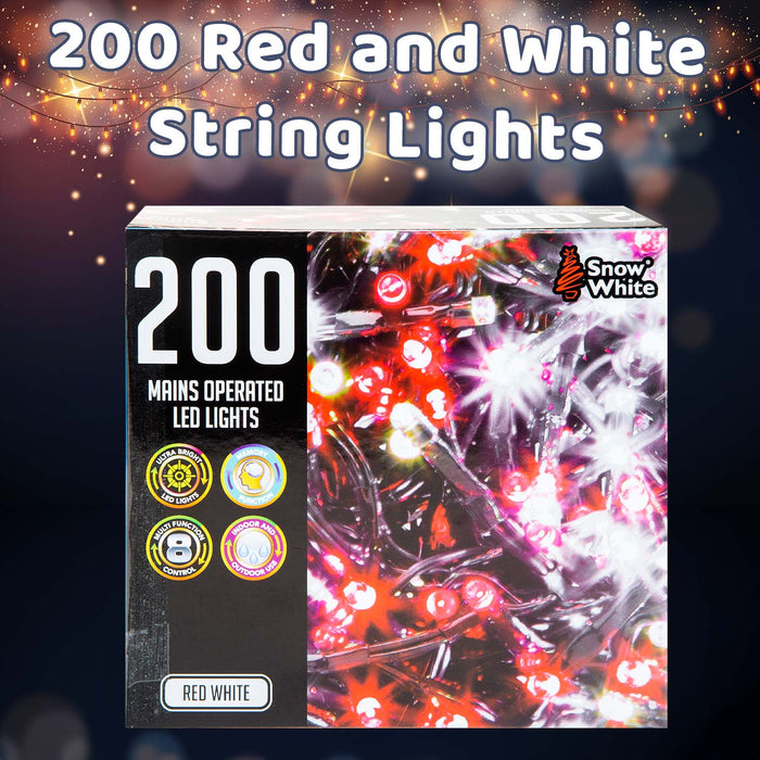 Christmas Red and White String Lights 200 Bulbs 12m - 50cm Lead X 1