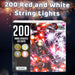 Christmas Red and White String Lights 200 Bulbs 12m - 50cm Lead X 1