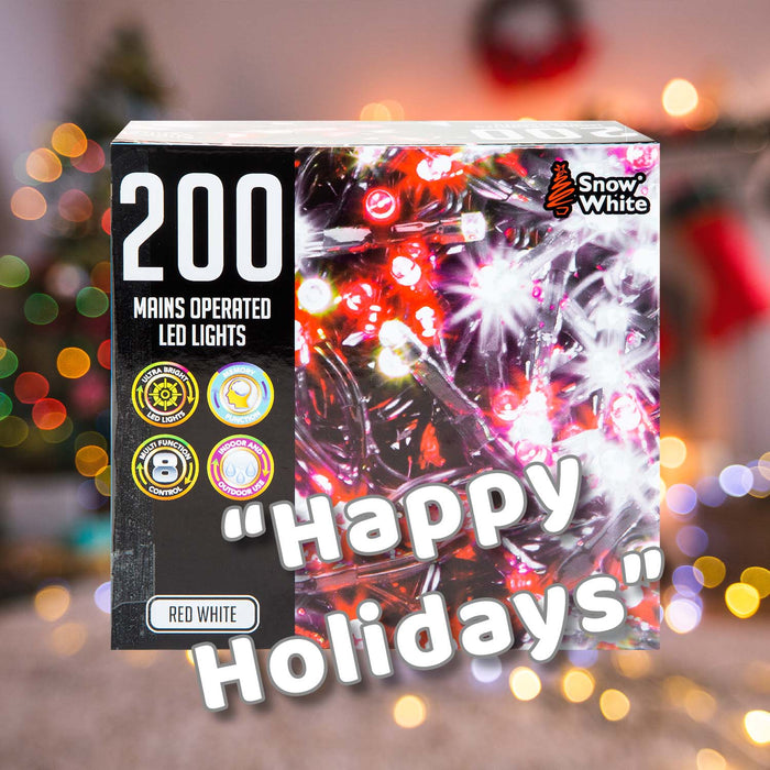 Christmas Red and White String Lights 200 Bulbs 12m - 50cm Lead X 1