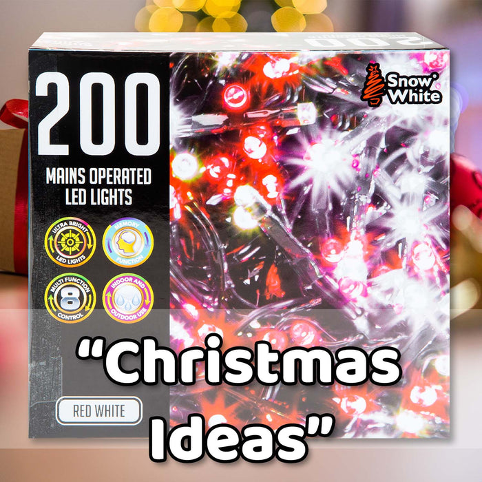 Christmas Red and White String Lights 200 Bulbs 12m - 50cm Lead X 1