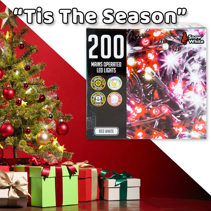 Christmas Red and White String Lights 200 Bulbs 12m - 50cm Lead X 1