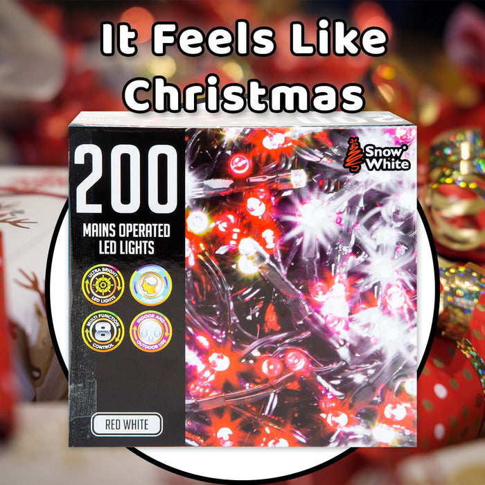 Christmas Red and White String Lights 200 Bulbs 12m - 50cm Lead X 1