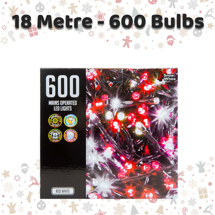 Christmas Red White String Lights 600 Bulbs 18m x 1cm Multicolour X 1