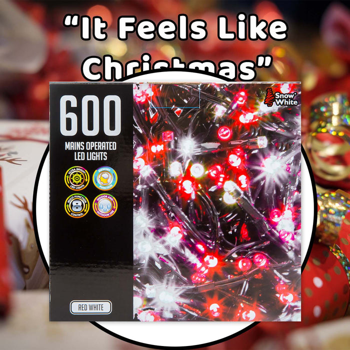 Christmas Red White String Lights 600 Bulbs 18m x 1cm Multicolour X 1
