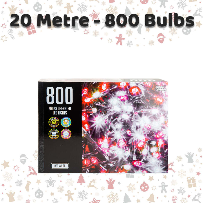 Christmas Red White String Lights 800 Bulbs 20m x 1cm Multicolour X 1