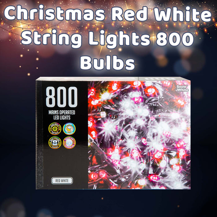 Christmas Red White String Lights 800 Bulbs 20m x 1cm Multicolour X 1