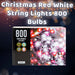 Christmas Red White String Lights 800 Bulbs 20m x 1cm Multicolour X 1