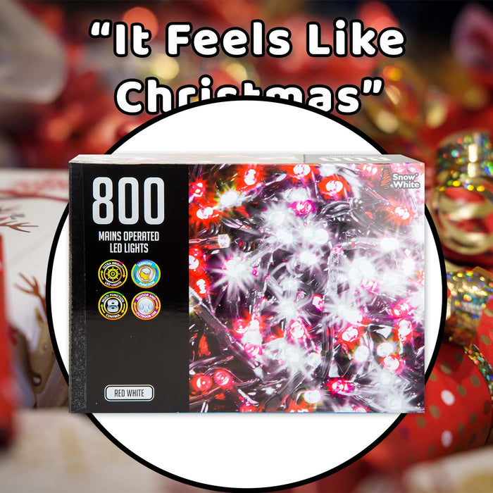 Christmas Red White String Lights 800 Bulbs 20m x 1cm Multicolour X 1