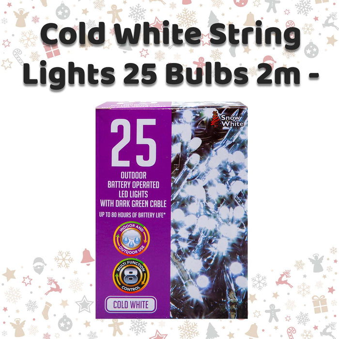 Christmas Cold White String Lights 25 Bulbs 2m - 50cm Lead X 1