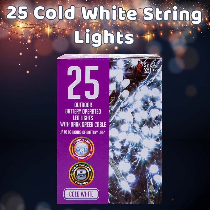 Christmas Cold White String Lights 25 Bulbs 2m - 50cm Lead X 1