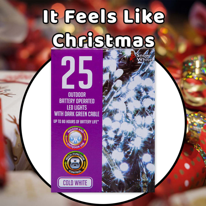 Christmas Cold White String Lights 25 Bulbs 2m - 50cm Lead X 1