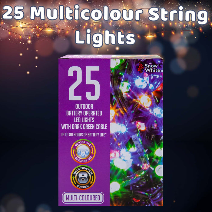 Christmas Multicolour String Lights 25 Bulbs 2m - 50cm Lead X 1