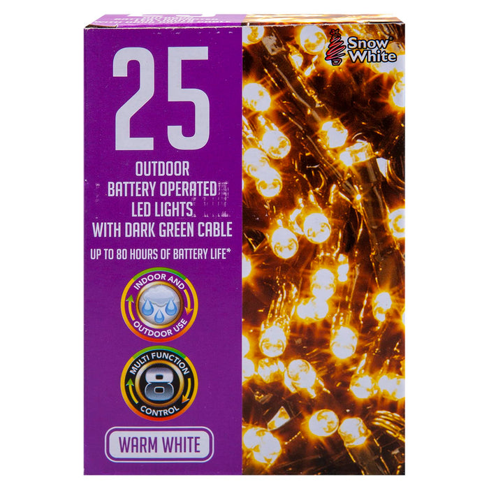 Christmas Warm White String Lights 25 Bulbs 2m - 50cm Lead X 1