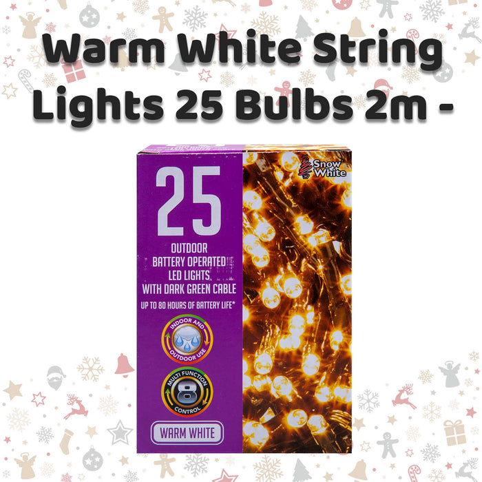 Christmas Warm White String Lights 25 Bulbs 2m - 50cm Lead X 1