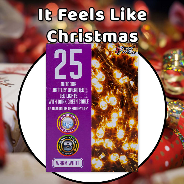 Christmas Warm White String Lights 25 Bulbs 2m - 50cm Lead X 1