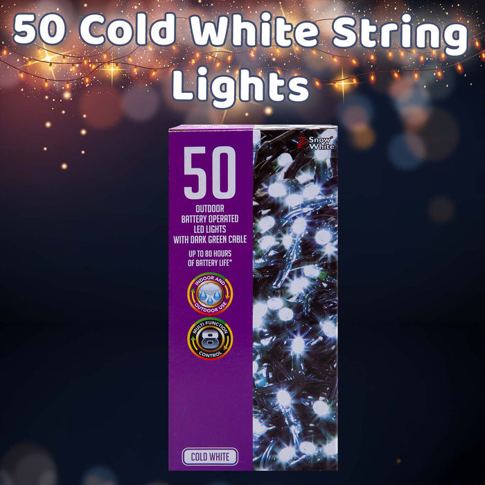 Christmas Cold White String Lights 50 Bulbs 5m - 30cm Lead X 1