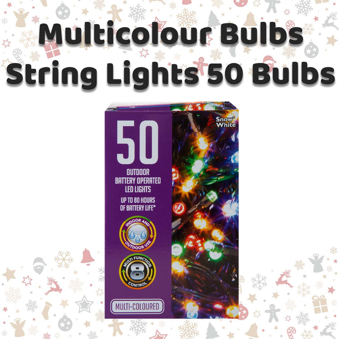 Christmas Multicolour Bulbs String Lights 50 Bulbs 5m - 30cm Lead X 1