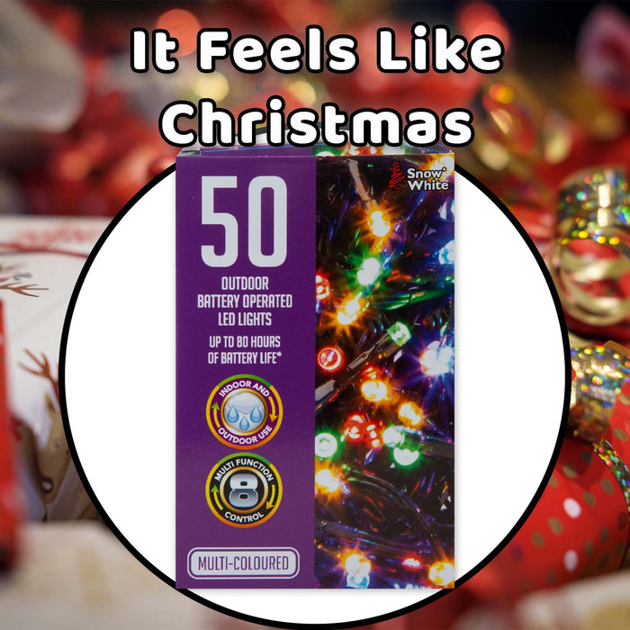 Christmas Multicolour Bulbs String Lights 50 Bulbs 5m - 30cm Lead X 1