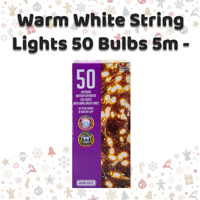 Christmas Warm White String Lights 50 Bulbs 5m - 30cm Lead X 1