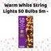 Christmas Warm White String Lights 50 Bulbs 5m - 30cm Lead X 1