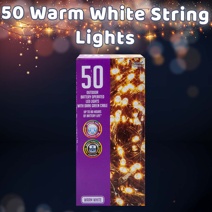 Christmas Warm White String Lights 50 Bulbs 5m - 30cm Lead X 1
