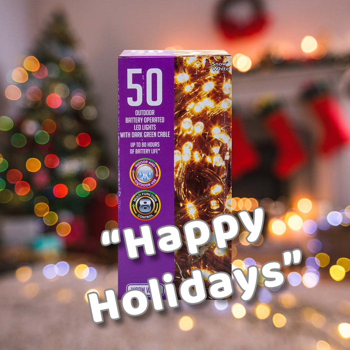 Christmas Warm White String Lights 50 Bulbs 5m - 30cm Lead X 1