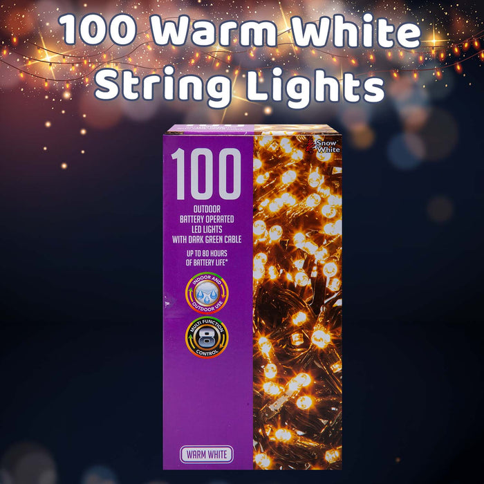 Christmas Warm White String Lights 100 Bulbs 8m - 50cm Lead X 1