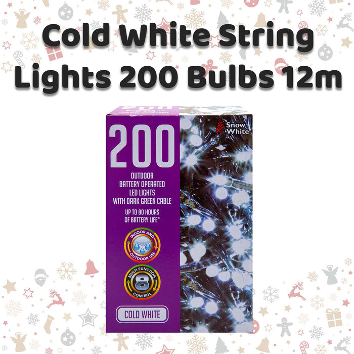 Christmas Cold White String Lights 200 Bulbs 12m - 50cm Lead X 1