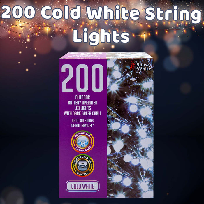 Christmas Cold White String Lights 200 Bulbs 12m - 50cm Lead X 1