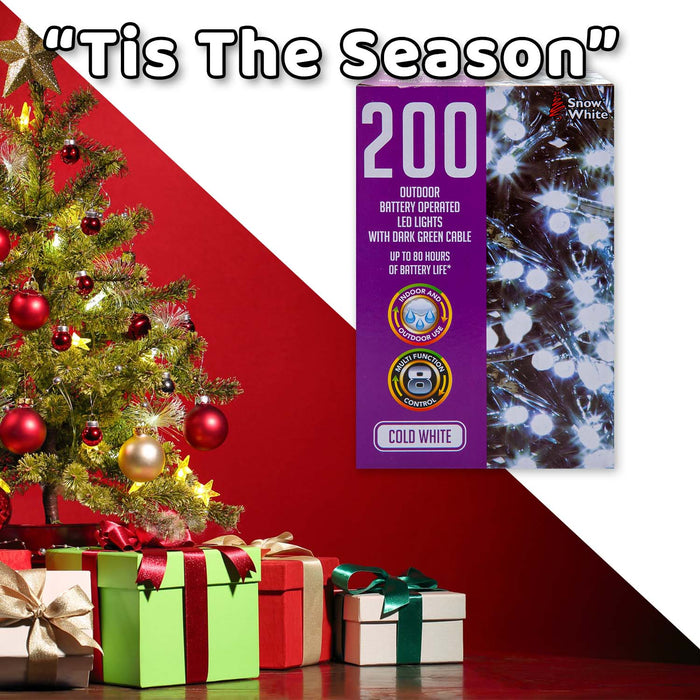 Christmas Cold White String Lights 200 Bulbs 12m - 50cm Lead X 1