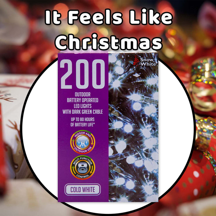 Christmas Cold White String Lights 200 Bulbs 12m - 50cm Lead X 1