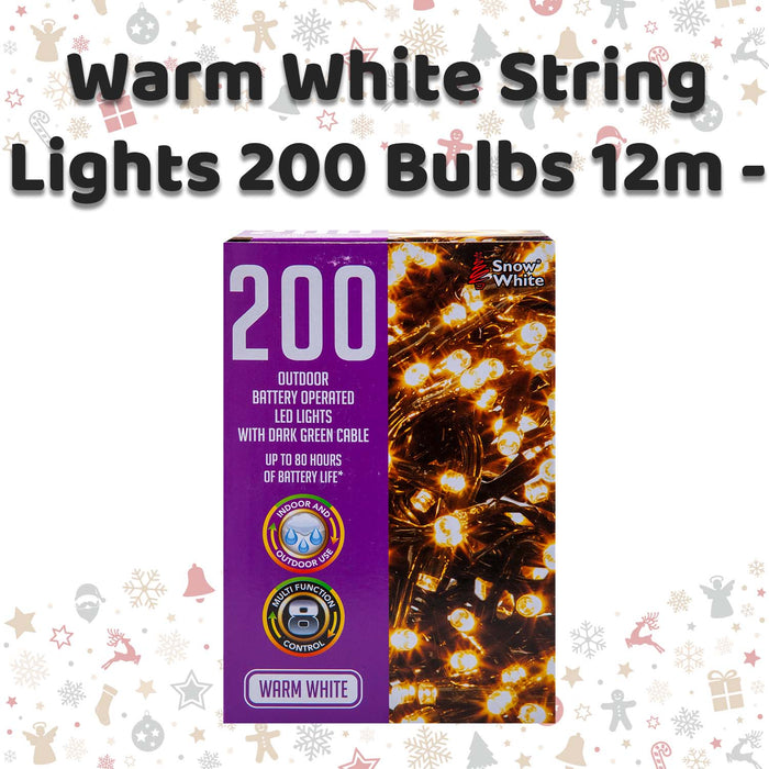 Christmas Warm White String Lights 200 Bulbs 12m - 50cm Lead X 1