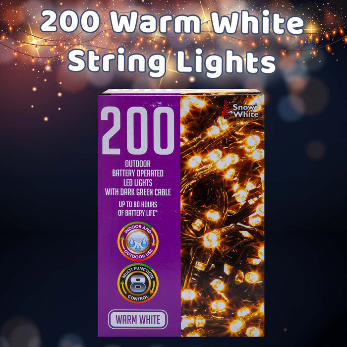 Christmas Warm White String Lights 200 Bulbs 12m - 50cm Lead X 1