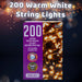 Christmas Warm White String Lights 200 Bulbs 12m - 50cm Lead X 1