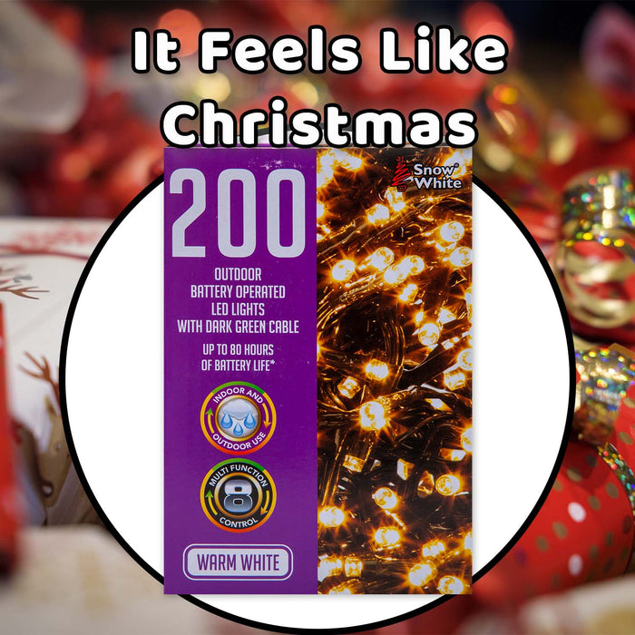 Christmas Warm White String Lights 200 Bulbs 12m - 50cm Lead X 1