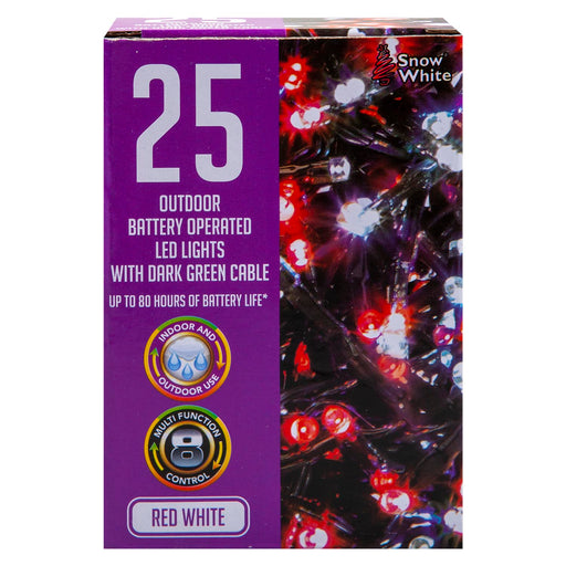 Christmas Cold White and Red String Lights 25 Bulbs 2m - 50cm Lead X 1