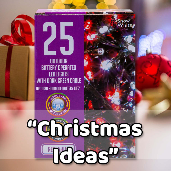 Christmas Cold White and Red String Lights 25 Bulbs 2m - 50cm Lead X 1