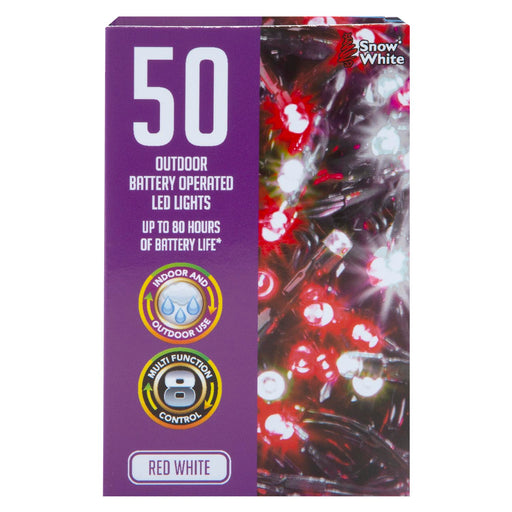 Christmas Cold White and Red String Lights 50 Bulbs 5m 30cm Lead X 1