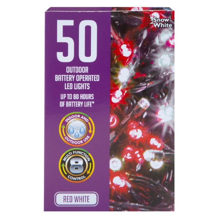 Christmas Cold White and Red String Lights 50 Bulbs 5m 30cm Lead X 1