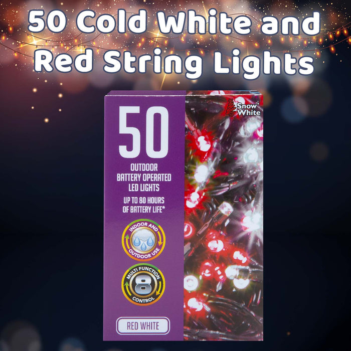 Christmas Cold White and Red String Lights 50 Bulbs 5m 30cm Lead X 1