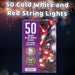 Christmas Cold White and Red String Lights 50 Bulbs 5m 30cm Lead X 1