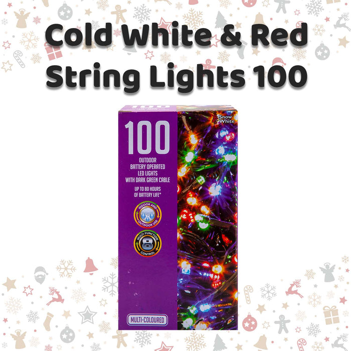 Christmas Cold White and Red String Lights 100 Bulbs 8m 50cm Lead X 1