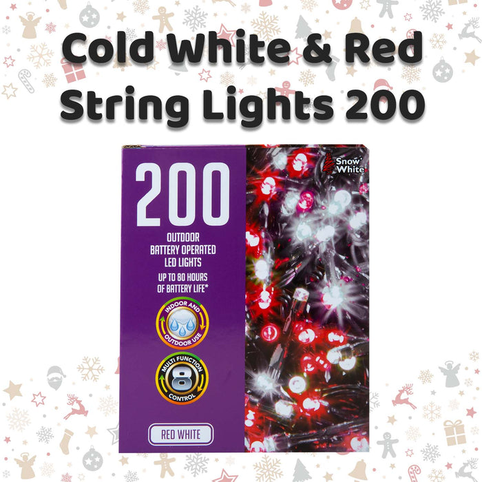 Christmas Cold White and Red String Lights 200 Bulbs 12m 50cm Lead X 1