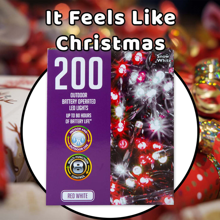 Christmas Cold White and Red String Lights 200 Bulbs 12m 50cm Lead X 1
